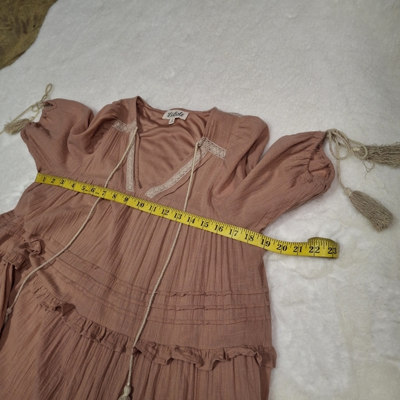 Listicle Tassel Tie Tiered Midi Flowy Boho Cotton Pink Dress Women Size Small - Picture 14 of 16